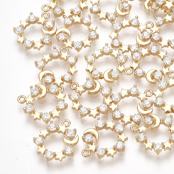 

PandaHall Brass Cubic Zirconia Charms, Star and Moon, Clear, Real 18K Gold Plated, 12.5x10.5x2.5mm, Hole: 0.8mm Brass+Cubic Zirconia Moon...