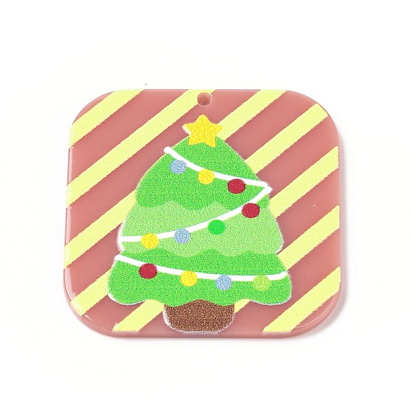 

PandaHall Printed Acrylic Pendants, for Christmas, Square, Christmas Tree Pattern, 34x34x2mm, Hole: 1.5mm Acrylic Christmas Tree