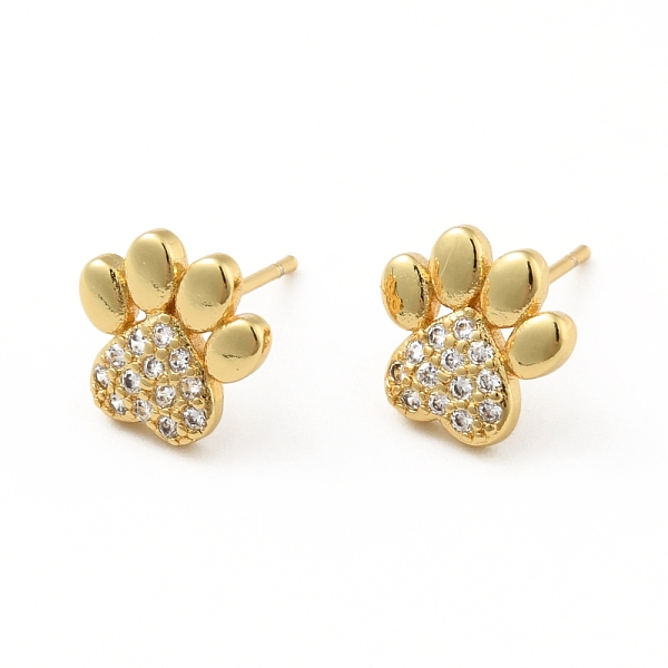 

PandaHall Clear Cubic Zirconia Dog Claw Print Stud Earrings, Rack Plating Brass Jewelry for Women, Cadmium Free & Lead Free, Real 18K Gold...