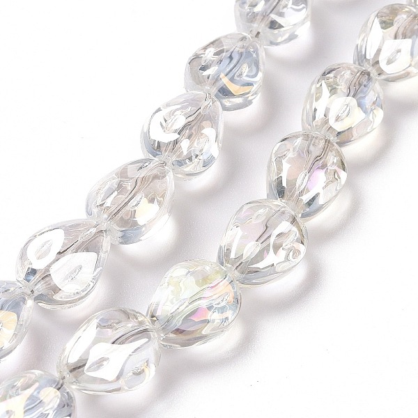 

PandaHall Transparent Electroplate Glass Beads Strands, Rainbow Plated, Teardrop, Clear, 11x9x6.6mm, Hole: 1.1mm, about 55pcs/strand, 24.25...