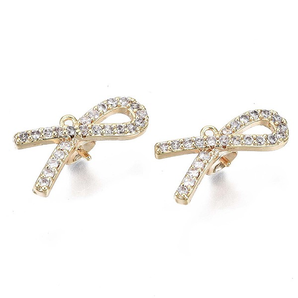 

PandaHall Brass Micro Pave Clear Cubic Zirconia Peg Bails Pendants, for Half Drilled Bead, Nickel Free, Awareness Ribbon, Real 18K Gold...