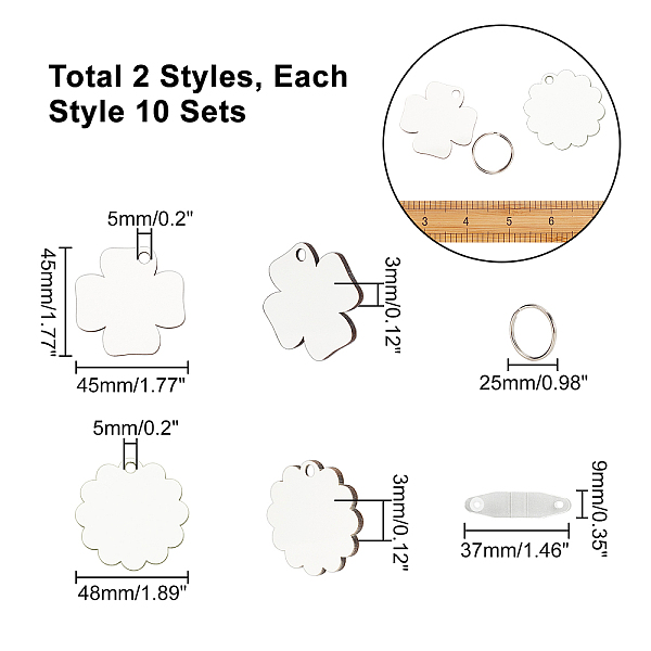 

PandaHall DIY Sublimation Double-Sided Blank MDF Keychains, with Clover & Flower Shape Wooden Hard Board Pendants and Iron Split Key Rings..., White