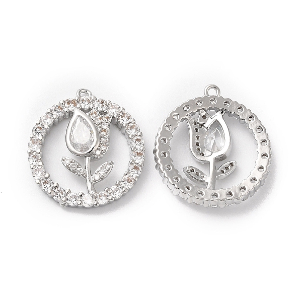

PandaHall Brass Pave Cubic Zirconia with Glass Pendants, Ring with Tulip Pattern, Platinum, 19x17.5x3.5mm, Hole: 1mm Brass+Cubic Zirconia..., Clear