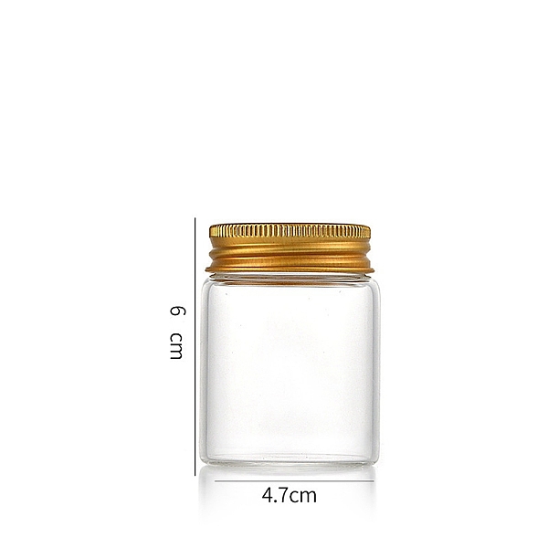 PandaHall Column Glass Screw Top Bead Storage Tubes, Clear Glass Bottles with Aluminum Lips, Golden, 4.7x6cm, Capacity: 60ml(2.03fl. oz)...