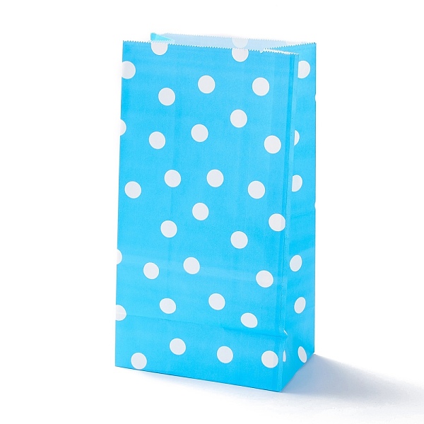 PandaHall Rectangle Kraft Paper Bags, None Handles, Gift Bags, Polka Dot Pattern, Deep Sky Blue, 13x8x24cm Paper Polka Dot