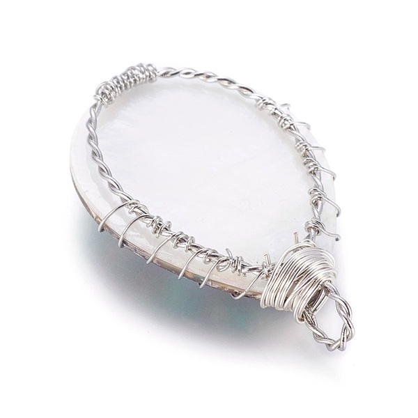 

PandaHall Abalone Shell/Paua Shell Wire Wrapped Big Pendants, with Brass Findings, teardrop, with Tree, Platinum, 48~51.5x30~31.5x8.5~10mm...
