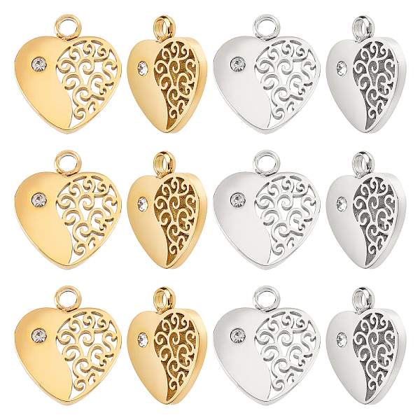 

PandaHall DICOSMETIC 12Pcs 2 Colors Heart Tree of Life Charms Pendant Stainless Steel Charms Tiny Dangle Charms with Crystal Rhinestone..., Clear