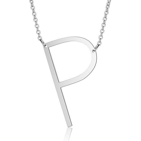 

PandaHall 201 Stainless Steel Initial Pendants Necklaces, with Cable Chains, Letter, Letter.P, 17.3~18.3 inch(44~46.5cm)x1.5mm, LetterP...