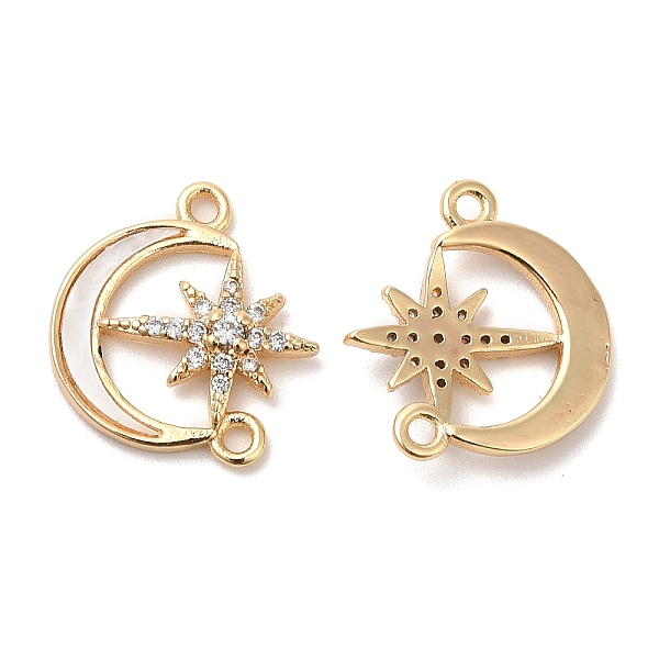 

PandaHall Brass Micro Pave Clear Cubic Zirconia Connector Charms, with Shell, Moon Links with Star, Real 18K Gold Plated, 14x13x2mm, Hole...