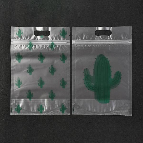 PandaHall Plastic Zipper Bags, Rectangle, for Chocolate, Candy, Cookies, Cactus Pattern, 22.7x15.5x0.15cm, about 50pcs/bag Plastic Cactus