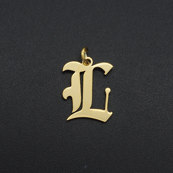 

PandaHall 201 Stainless Steel Pendants, with Jump Ring, Old English, Letter, Laser Cut, Golden, Letter.L, 16x13x1mm, Hole: 3mm 201 Stainless...