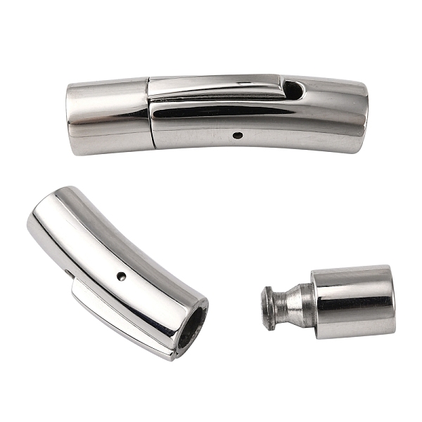 

PandaHall Tube 304 Stainless Steel Bayonet Clasps, Jewelry Findings, Stainless Steel Color, 28x7mm, Hole: 5mm 304 Stainless Steel