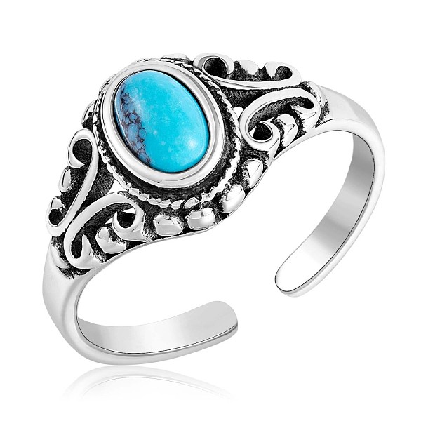 

PandaHall 925 Sterling Silver Open Cuff Ring, Natural Turquoise Gothic Ring for Women, Antique Silver, US Size 5 1/4(15.9mm) Sterling Silver
