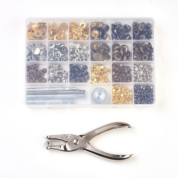 PandaHall Metal Jewelry Buttons Fastener Install Tool Sets, with Snap Buttons and Rivet, Fixing Tool, Pliers and Plastic Packing Box...