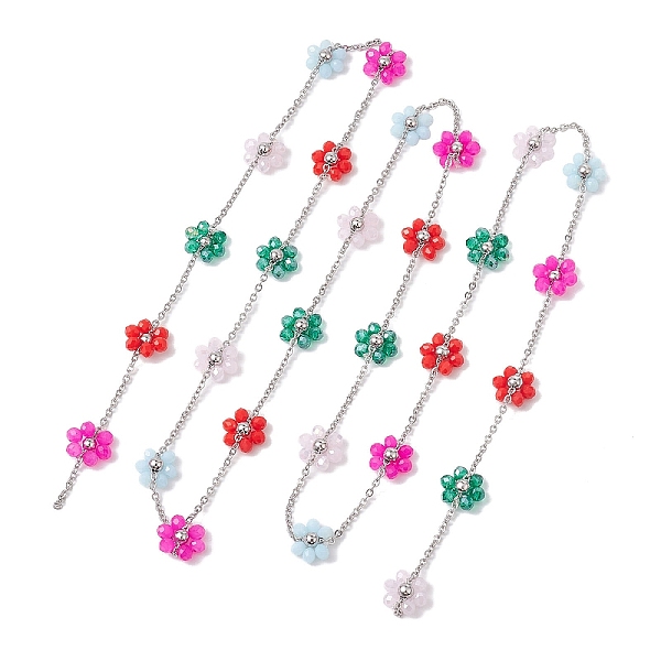 

PandaHall Colorful Glass Beaded Flower Link Chains, with 304 Stainless Steel Cable Chains, Stainless Steel Color, 101x11x4.5mm, about 3.20...