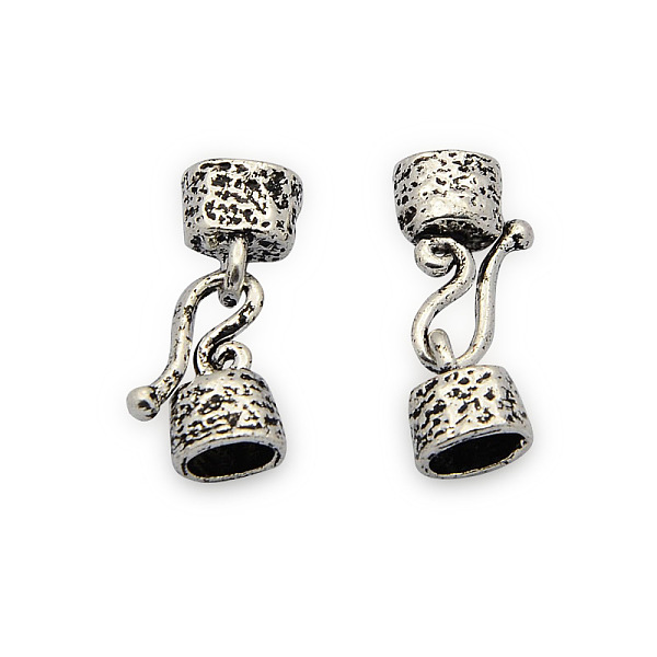 

PandaHall Brass S-Hook Clasps, with Cord Ends, Nickel Free, Antique Silver, 23x8x5mm, Hole: 4x6mm, Cord End: about 10x8mm Brass