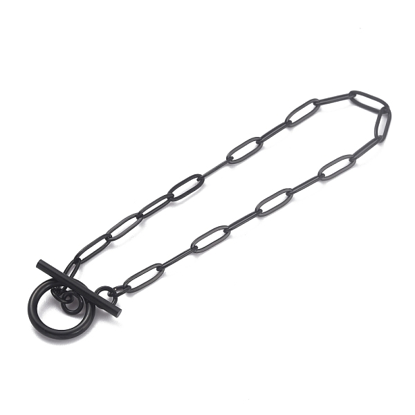 

PandaHall 304 Stainless Steel Paperclip Chain Bracelets, with Toggle Clasps, Electrophoresis Black, 7-5/8 inch(19.4cm) 304 Stainless Steel