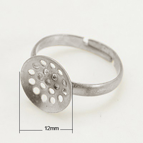 PandaHall Brass Ring Components, Sieve Ring Bases, Adjustable, Platinum Color, 17mm, Tray: 12mm Brass