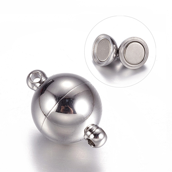 

PandaHall 304 Stainless Steel Magnetic Clasps with Loops, Manual Polishing, Round, 15x10mm, Hole: 1.5mm 304 Stainless Steel Round