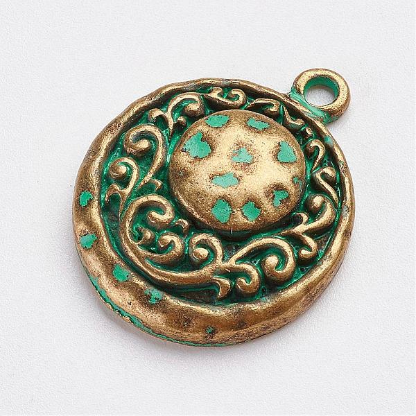

PandaHall Tibetan Style Alloy Pendants, Half Round, Antique Bronze & Green Patina, 24x19x5mm, Hole: 2mm Alloy Half Round