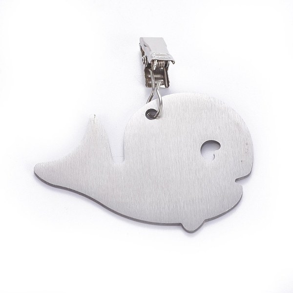 

PandaHall Stainless Steel Tablecloth Pendants, with Clips, Whale Shape, Stainless Steel Color, 78.2mm, Pendant: 70.4x51.1x2mm Stainless...