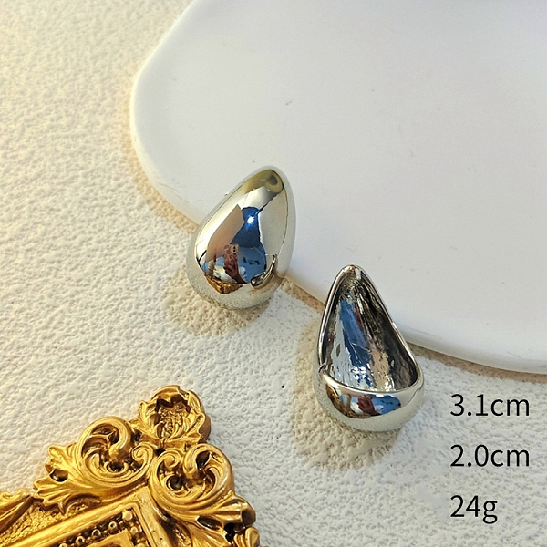 

PandaHall Teardrop Alloy Stud Earrings, Platinum, 31x20mm Alloy Teardrop