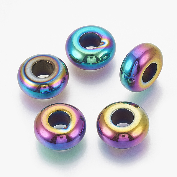 

PandaHall Electroplated Non-magnetic Synthetic Hematite Beads, Large Hole Beads, Rondelle, Multi-color Plated, 14x6mm, Hole: 6mm...
