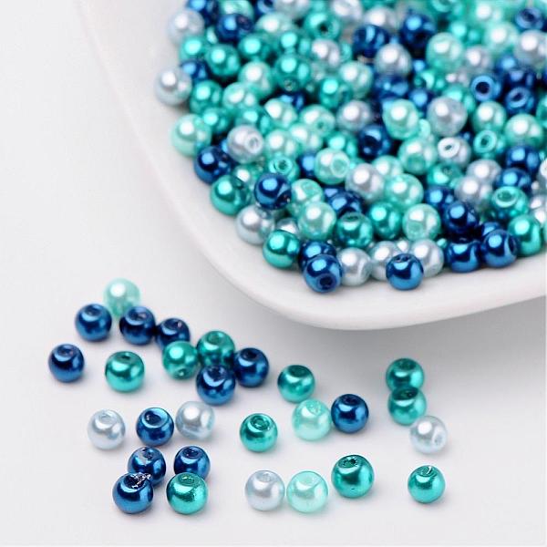 

PandaHall Carribean Blue Mix Pearlized Glass Pearl Beads, Mixed Color, 4mm, Hole: 1mm, about 400pcs/bag Glass Round Multicolor