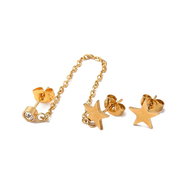 

PandaHall Vacuum Plating 304 Stainless Steel Dangle Chains Stud Earrings, Asymmetrical Earrings for Women, Golden, Star Pattern, 85mm, 8x9mm...
