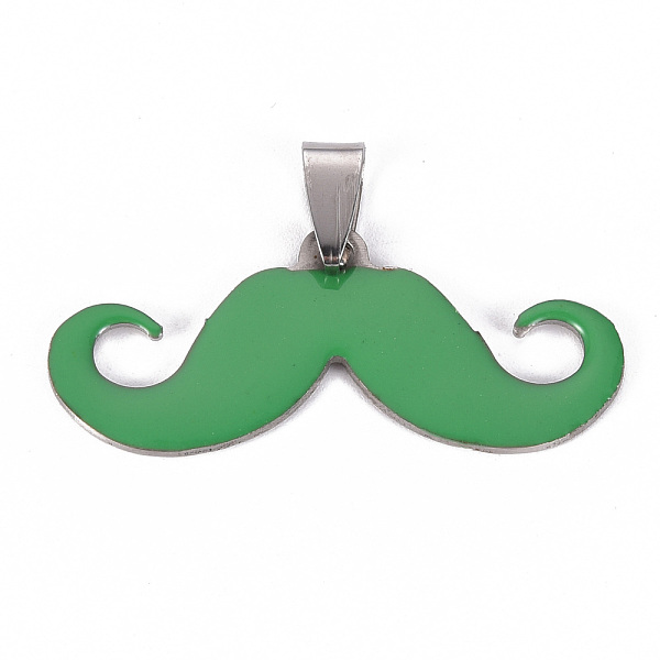 

PandaHall 201 Stainless Steel Enamel Pendants, Museache, Green, 16.5~17.5x39.5~40.5x2mm, Hole: 8x4mm Stainless Steel+Enamel Mustache Green