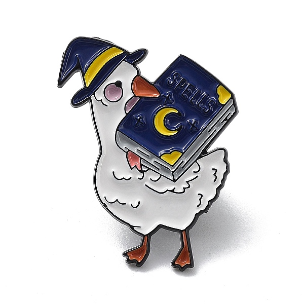 

PandaHall Duck Magician with Book Enamel Pins, Black Alloy Badge for Women, White, 26x19.6x1.3mm Alloy+Enamel Duck White