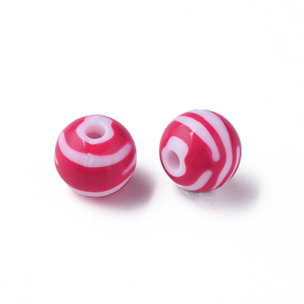 

PandaHall Opaque Striped Acrylic Beads, Round, Camellia, 11.5x10.5mm, Hole: 2.5mm, about 549pcs/500g Acrylic Round Pink