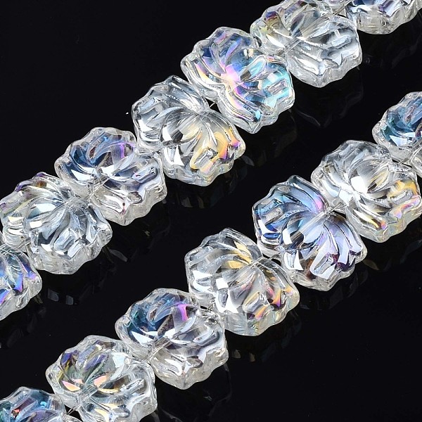

PandaHall Electroplate Glass Beads Strand, AB Color, Lotus Flower, Clear AB, 10.5x14x6~7mm, Hole: 1mm, about 65pcs/strand, 24.02 inch~ 24.41..., White