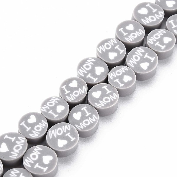 

PandaHall Handmade Polymer Clay Bead Strands, Mother's Day Theme, Flat Round with Word I Love MOM, Dark Gray, 8x4mm, Hole: 1.4mm, about...