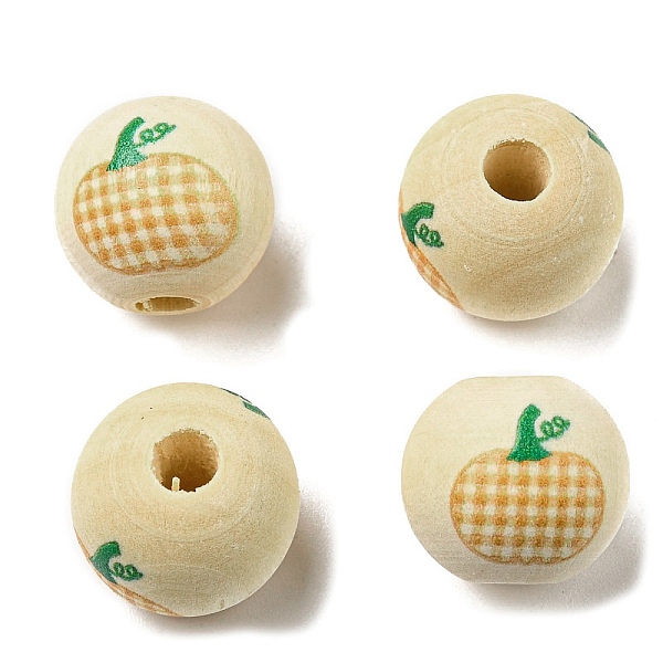 

PandaHall Autumn Wood European Beads, Printed Large Hole Beads, Round, Pumpkin, 16mm, Hole: 4mm Wood Pumpkin