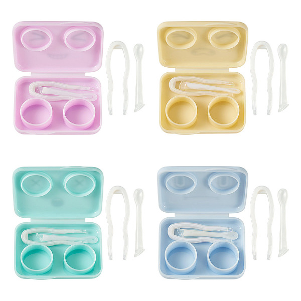 4袋4色入りプラスチックコンタクトレンズケアツールセット