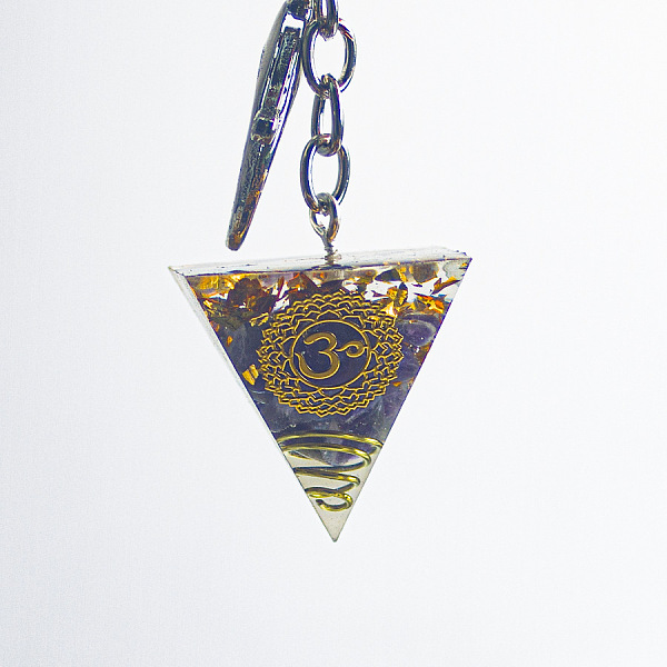 

PandaHall Chakra Theme Orgonite Pyramid Resin Energy Generators Pendant Keychain, Reiki Natural Amethyst Chips Inside for Car Bag Decoration...