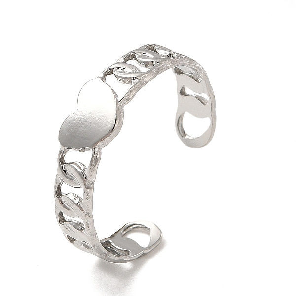 

PandaHall 304 Stainless Steel Heart Open Cuff Ring for Women, Stainless Steel Color, US Size 6 1/4(16.7mm) 304 Stainless Steel