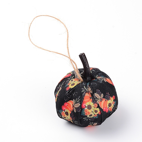 

PandaHall Cloth Pendant Decorations, with Hemp Rope & Foam Filled, Autumn Theme, Pumpkin with Pattern, Black, 110mm Cloth Pumpkin Black