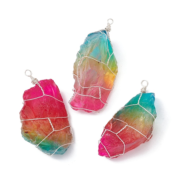 

PandaHall Electroplated Raw Rough Natural Quartz Copper Wire Wrapped Big Pendants, Triple Tone Nuggets Charms, Silver Plated Color, Colorful...
