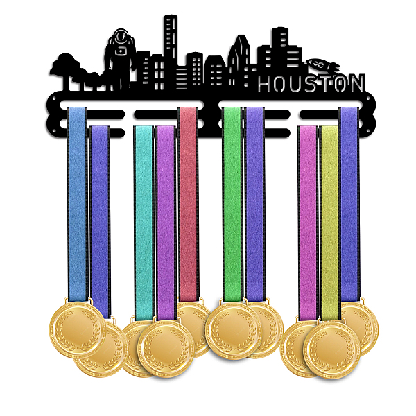 

PandaHall Fashion Iron Medal Hanger Holder Display Wall Rack, with Screws, Word Houston, City Silhouette Pattern, 150x400mm Iron Others
