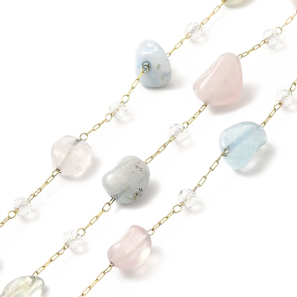 

PandaHall Ion Plating(IP) 316 Surgical Stainless Steel Paperclip Chains, with Natural Morganite Nuggets Beads and Glass Beads, Soldered...
