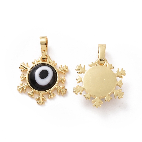 

PandaHall Handmade Evil Eye Lampwork Pendants, with Real 18K Gold Plated Tone Brass Findings, Snowflake Charm, Black, 15x16x4mm, Hole...