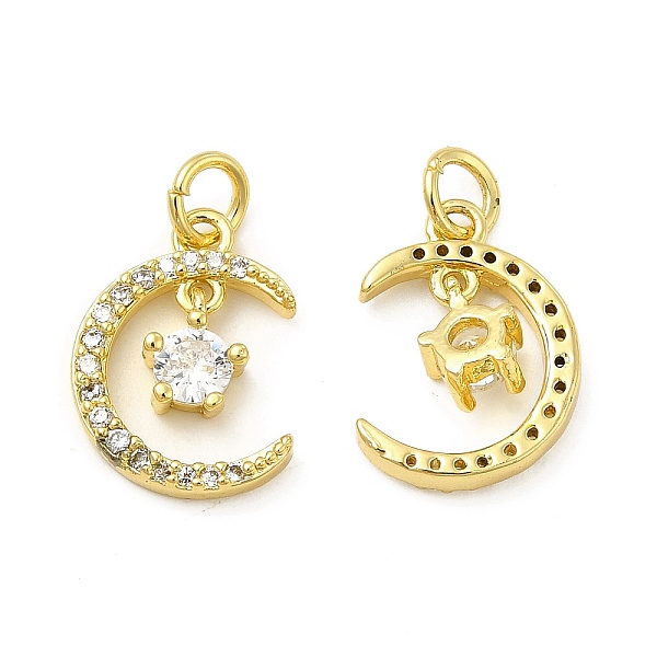 

PandaHall Brass Micro Pave Cubic Zirconia Pendants, with Jump Ring, Moon & Star Charm, Golden, 15.8x11.3x3.2mm, Hole: 2.5mm Brass+Cubic..., Clear