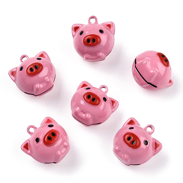 

PandaHall Enamel Brass Bell Pendant, Pig, Pink, about 21mm long, 18mm wide, 19mm thick, hole: 2mm Brass+Enamel Pig Pink