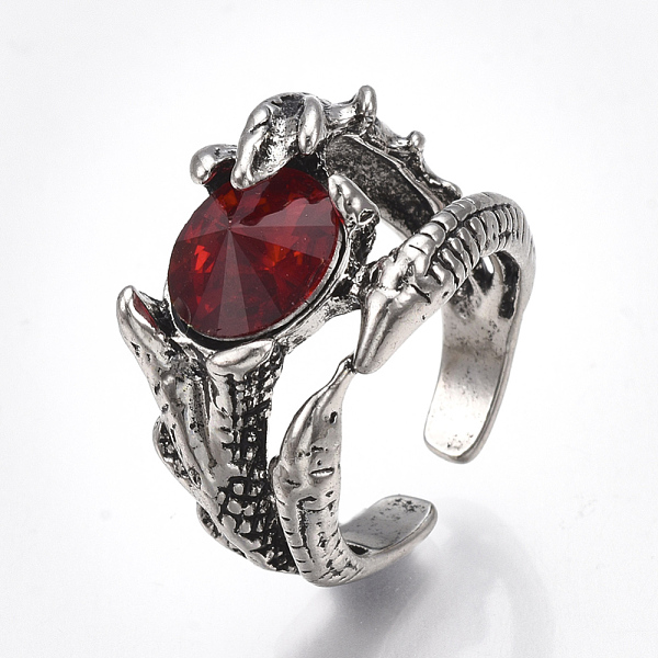 

PandaHall Alloy Cuff Finger Rings, with Glass, Wide Band Rings, Antique Silver, US Size 8 1/2(18.5mm) Alloy Red