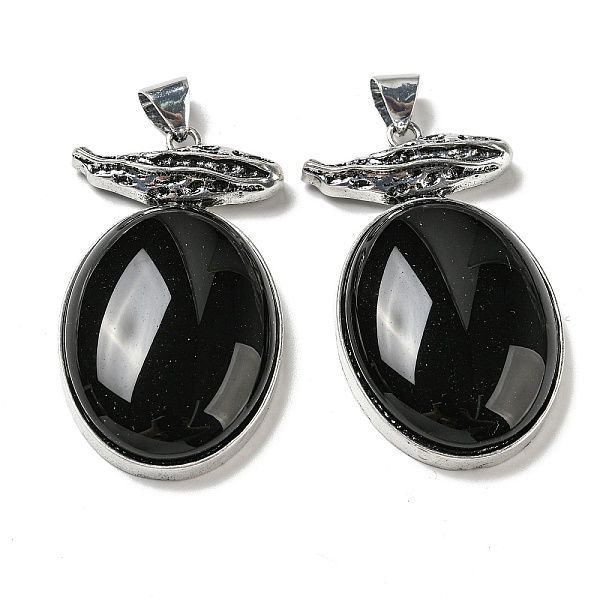 

PandaHall Natural Obsidian Big Pendants, Antique Silver Plated Alloy Oval Charms, 56x32x11mm, Hole: 7x6.5mm Obsidian Oval