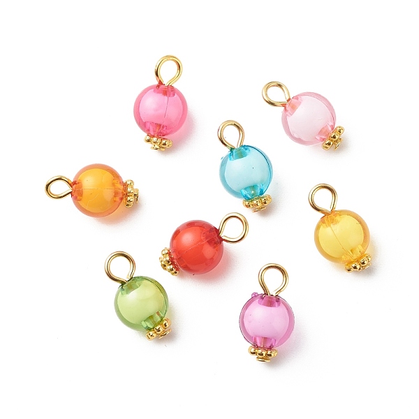 

PandaHall Transparent Acrylic Pendants, Bead in Bead, with Iron Finding, Round Pattern, 14x8mm, Hole: 2.6mm Iron+Acrylic Round Multicolor