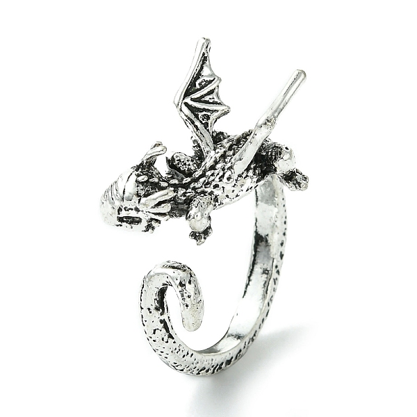 

PandaHall Dragon Alloy Open Cuff Rings, Lead Free & Cadmium Free, Antique Silver, 12mm, Inner Diameter: 19mm Alloy Dragon