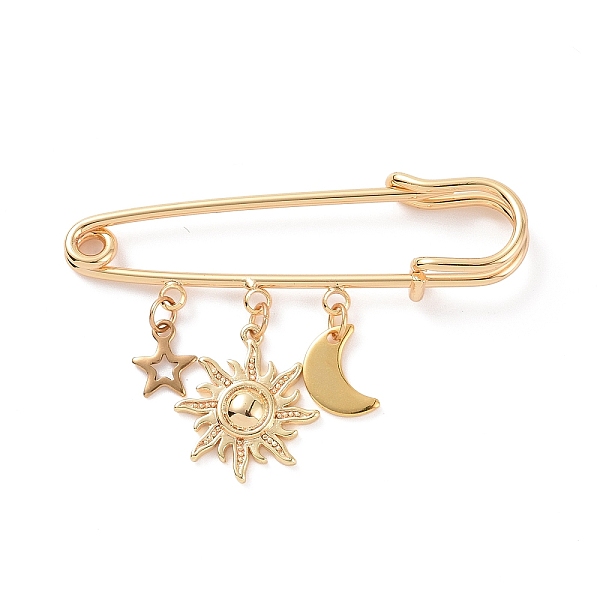 PandaHall 304 Stainless Steel Star & Sun & Moon Charms Safety Pin Brooch, Brass Sweater Shawl Clips for Waist Pants Extender Clothes Dresses...